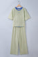 Yellow Stripe Colorblock Trim Crew Neck Loose Tee Drawstring Elastic Waist 2pcs Pant Set
