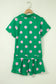Pink Polka Dot Print V Neck Tee Short Set
