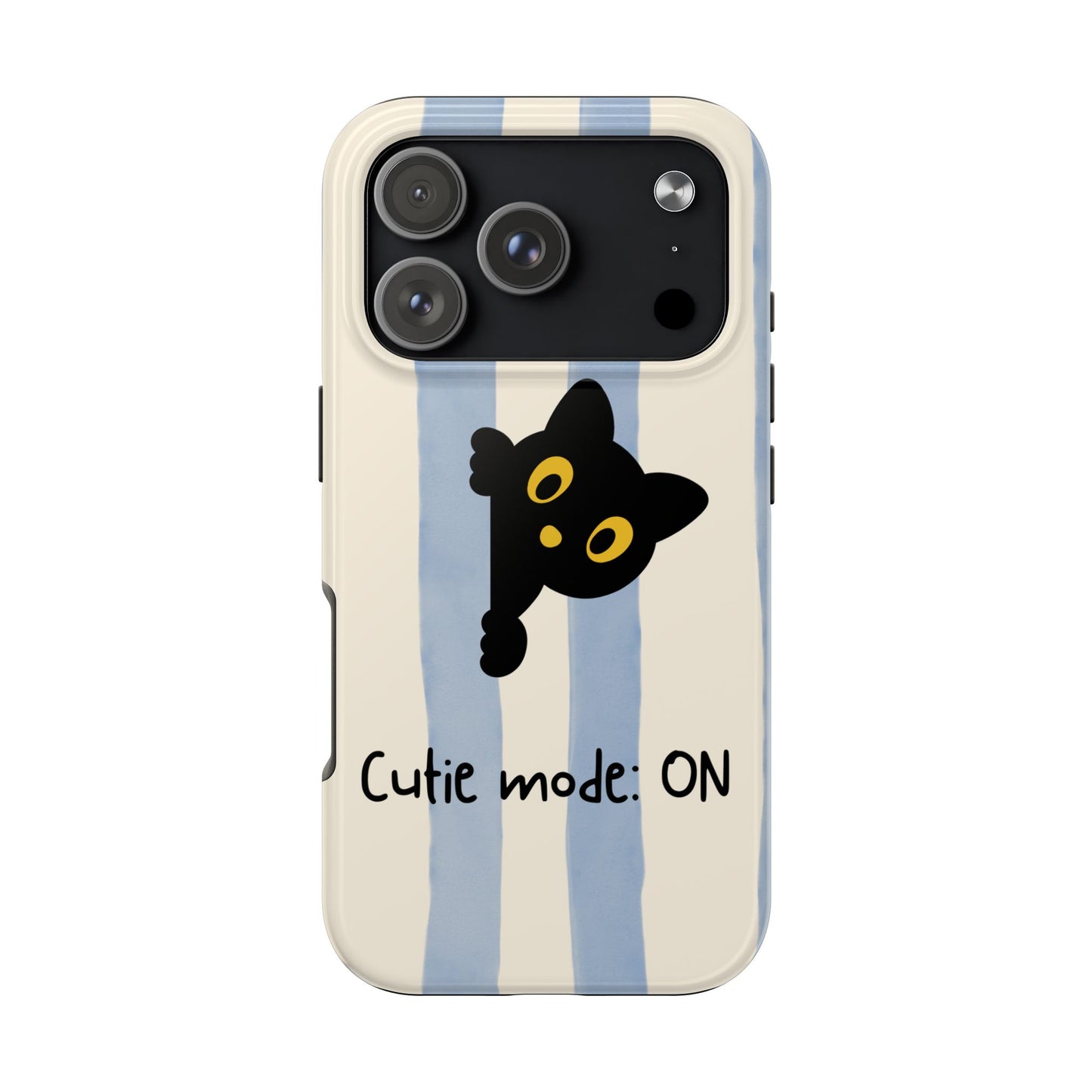Cute Black Cat "Cutie Mode: ON" Tough Phone Case — Protective Striped Phone Cover