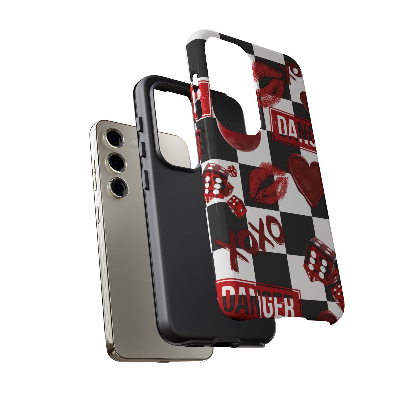 Red Kiss Heart Checkerboard phone case | Danger XOXO dice pattern