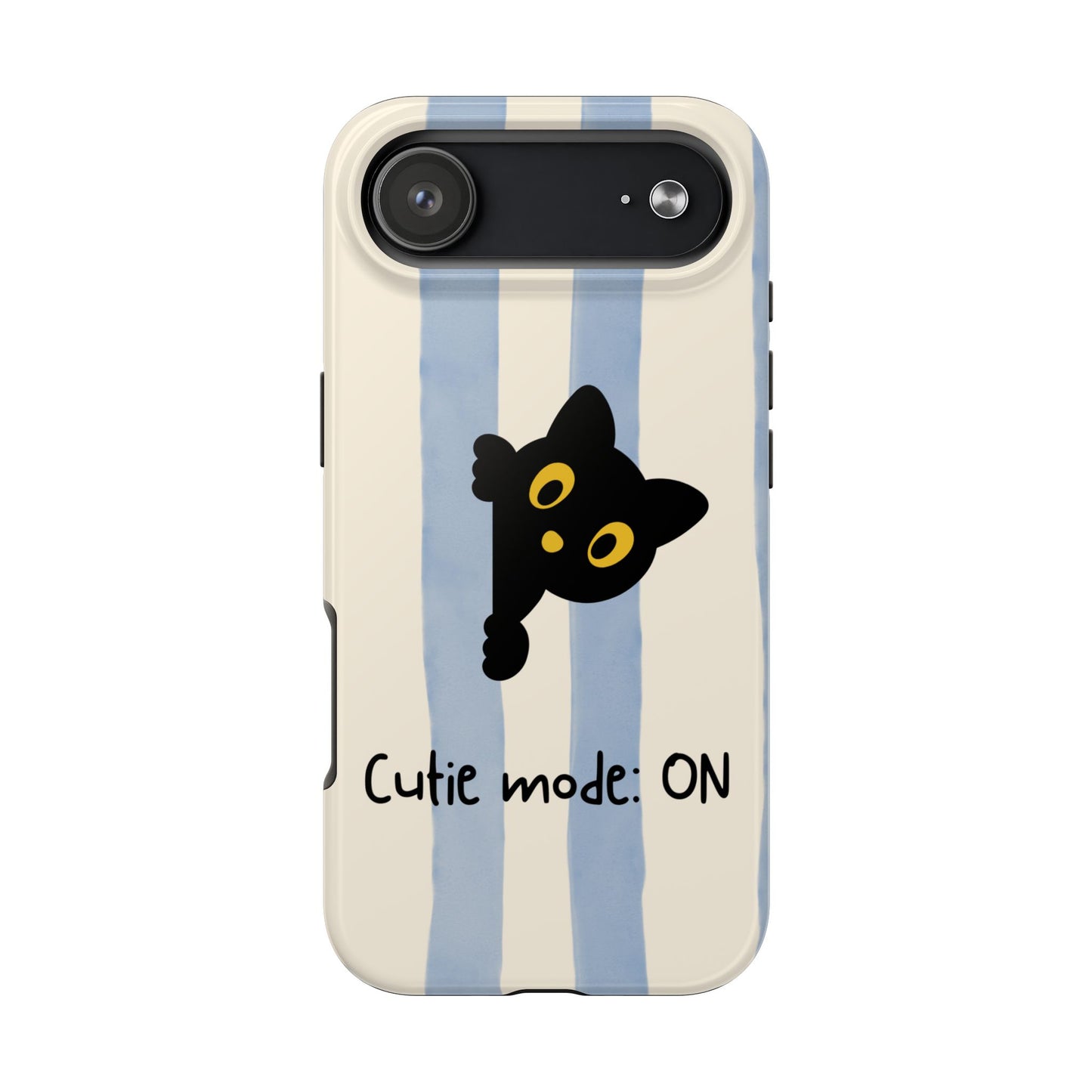 Cute Black Cat "Cutie Mode: ON" Tough Phone Case — Protective Striped Phone Cover