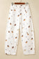 White Abstract Dog Print Wide Leg Full-Length Jeans