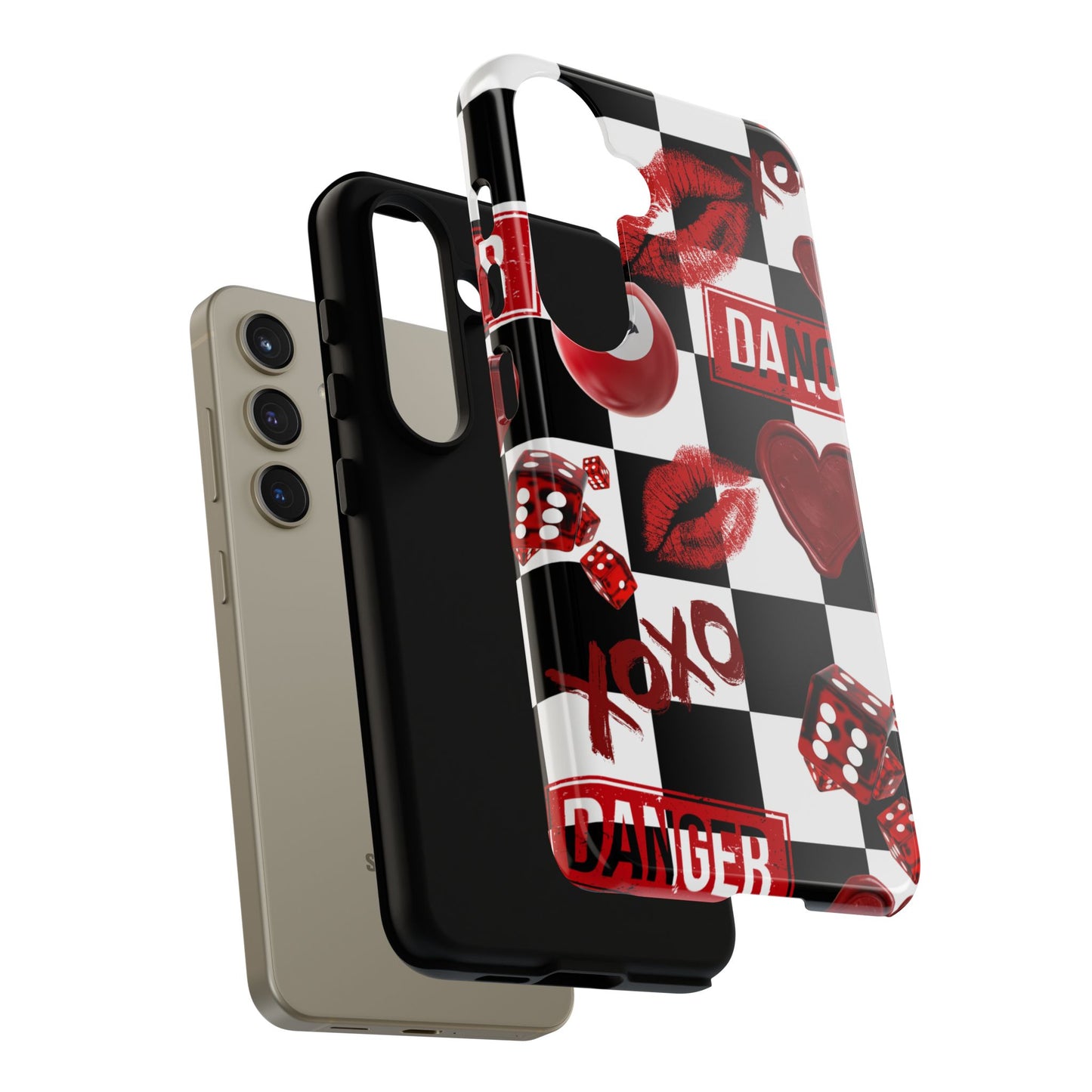 Red Kiss Heart Checkerboard phone case | Danger XOXO dice pattern