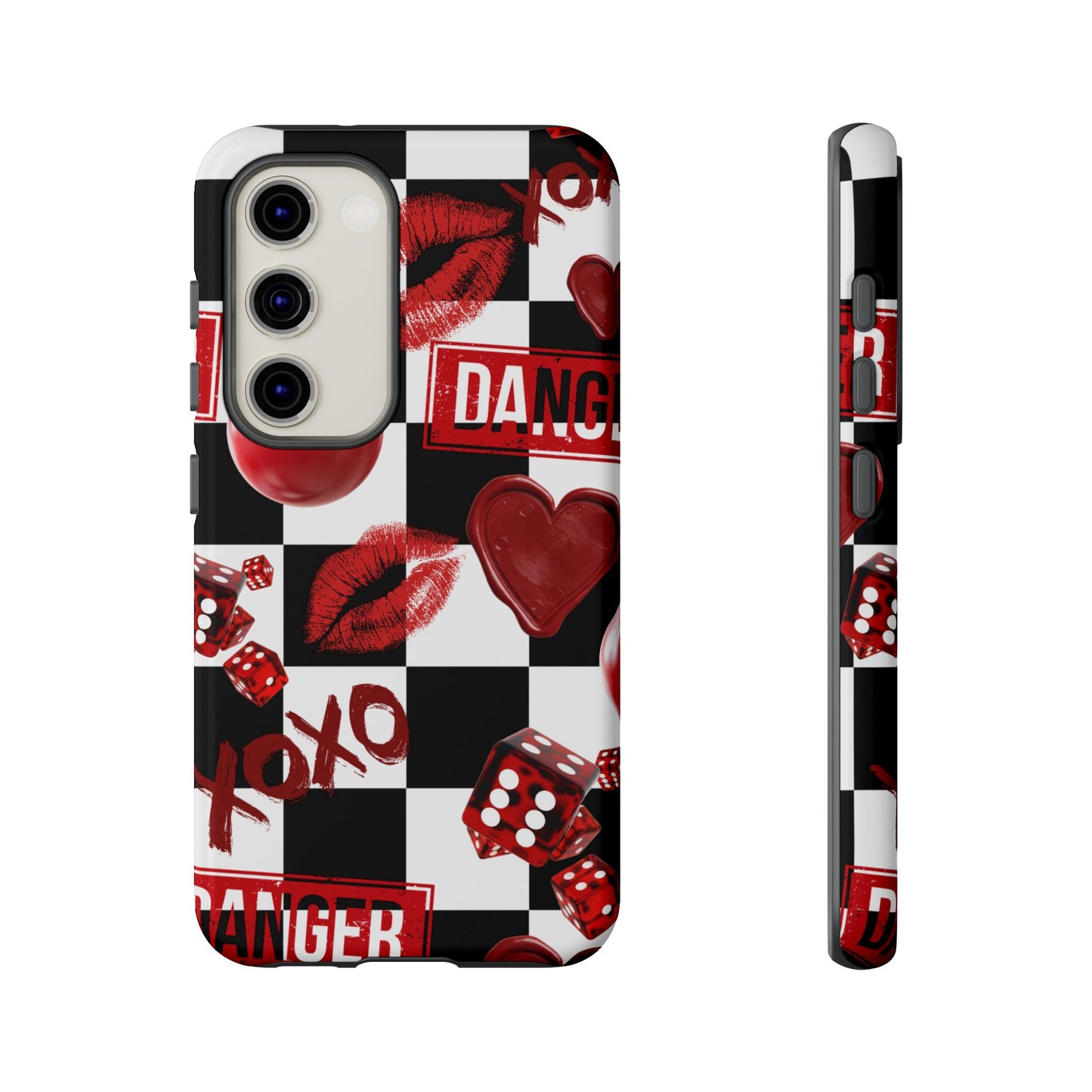 Red Kiss Heart Checkerboard phone case | Danger XOXO dice pattern