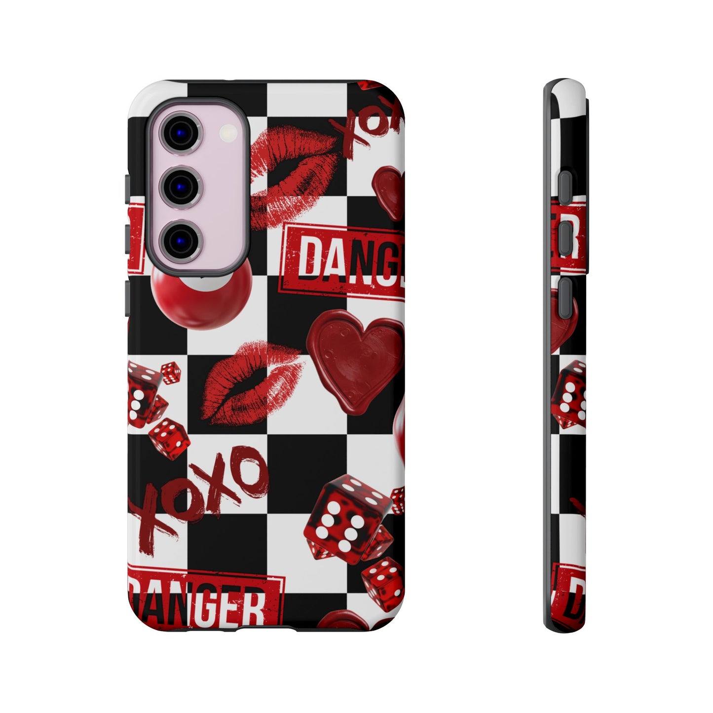 Red Kiss Heart Checkerboard phone case | Danger XOXO dice pattern