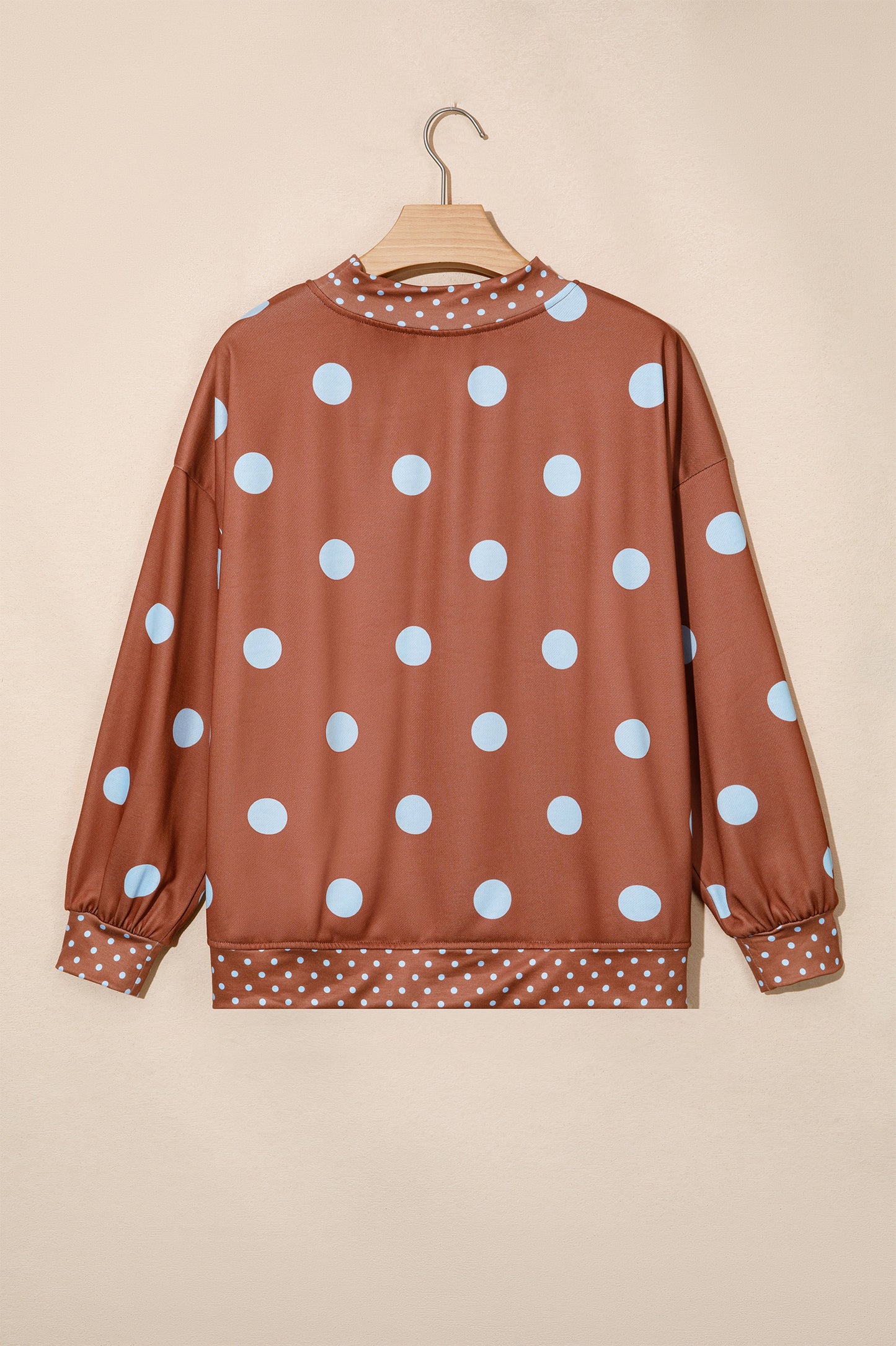 Pink Polka Dot Print Contrast Detail Oversized Tunic Sweatshirt