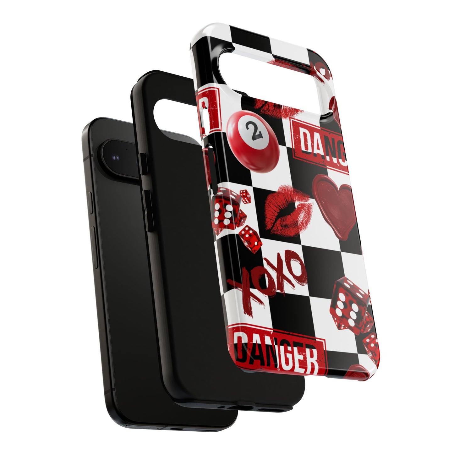 Red Kiss Heart Checkerboard phone case | Danger XOXO dice pattern
