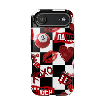 Red Kiss Heart Checkerboard phone case | Danger XOXO dice pattern