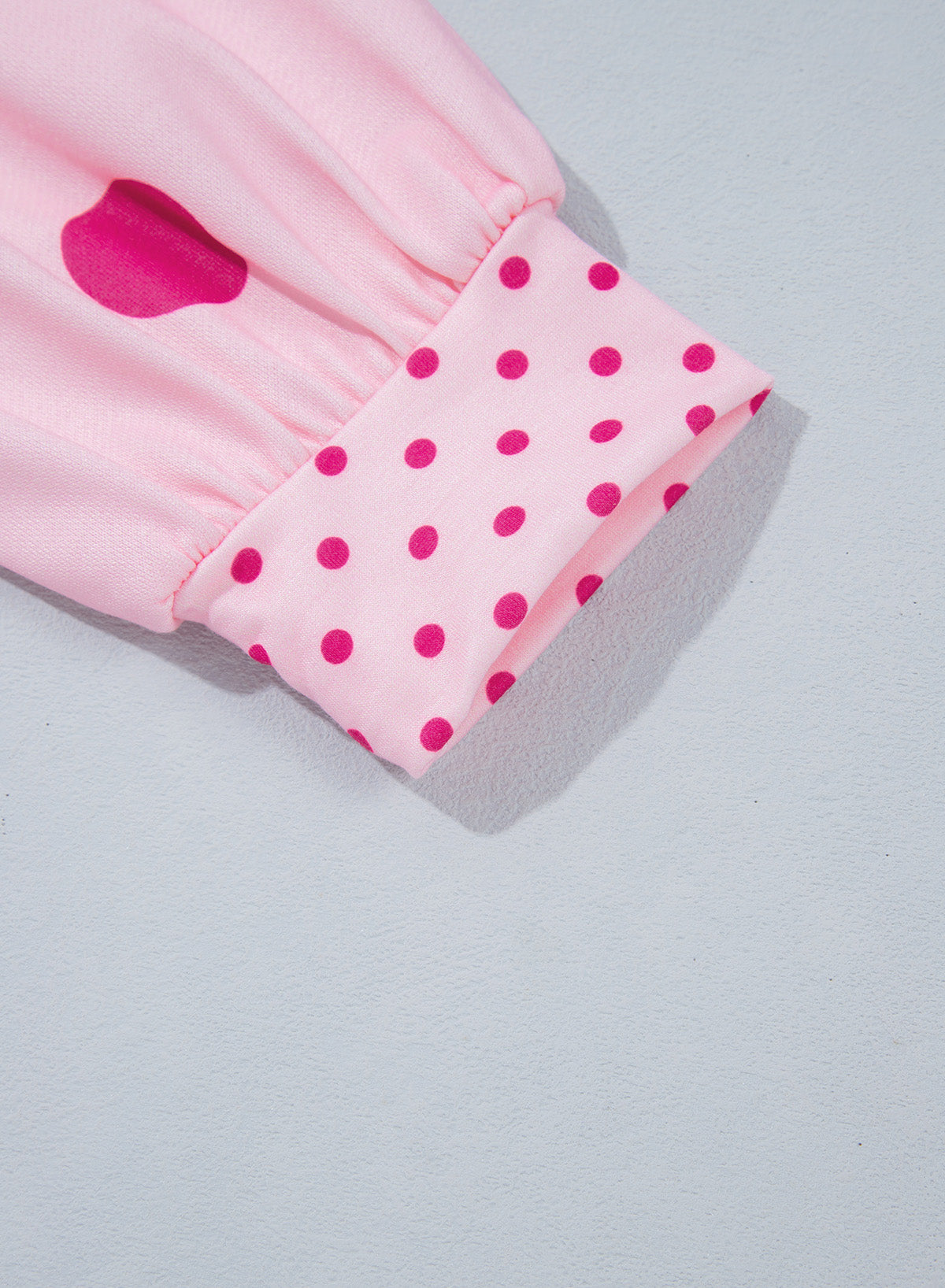 Pink Polka Dot Print Contrast Detail Oversized Tunic Sweatshirt