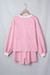 Pink Striped Long Sleeve Crew Neck Drawstring Waist Shorts Set