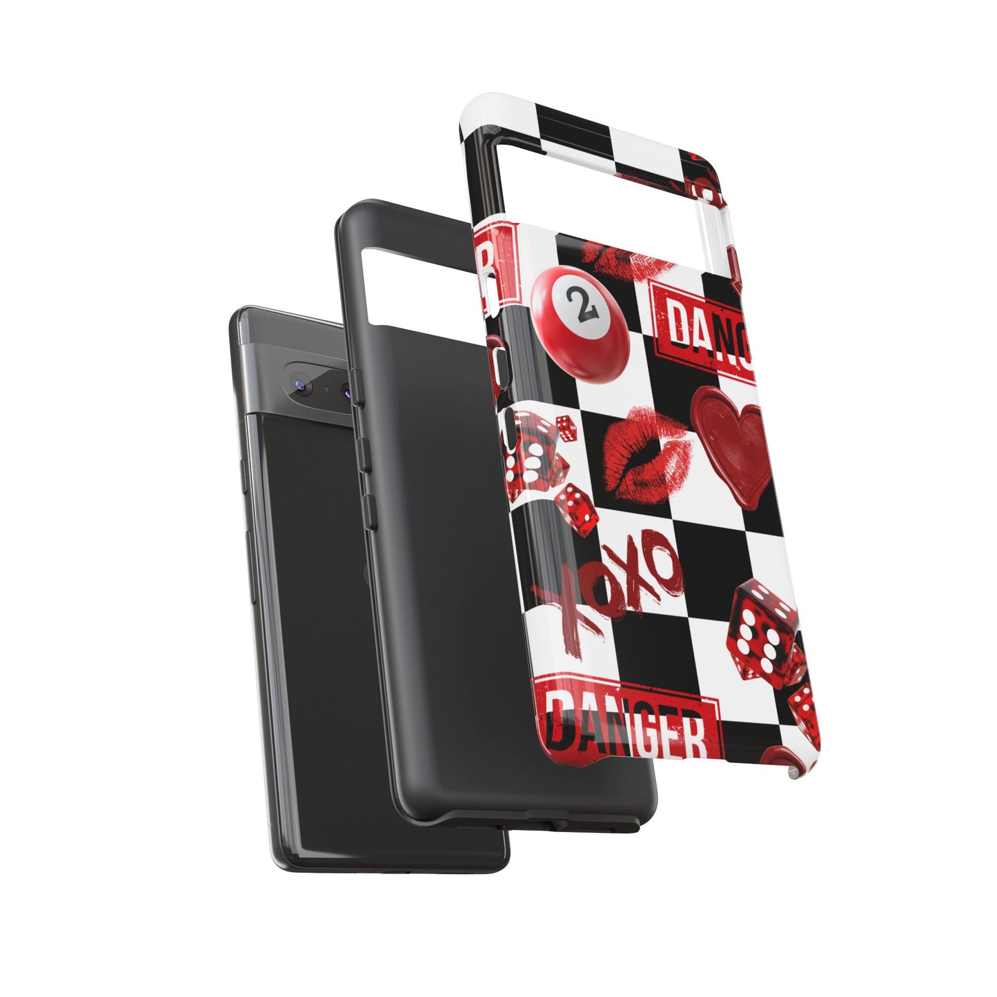 Red Kiss Heart Checkerboard phone case | Danger XOXO dice pattern