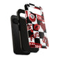 Red Kiss Heart Checkerboard phone case | Danger XOXO dice pattern