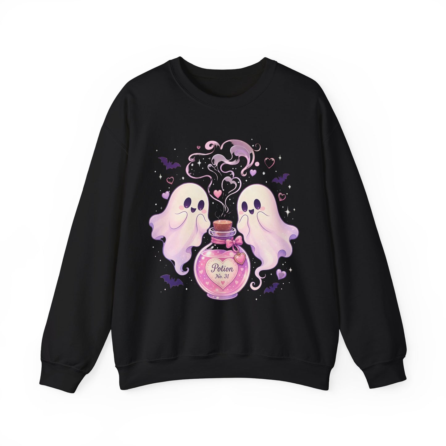 Ghost Potion Crewneck Sweatshirt — Cute Pink Ghosts & Potion Bottle Halloween Pullover