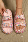 Pink Floral Print Double Buckle Casual Slippers
