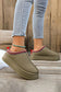 Sage Green Faux Suede Embroidered Detail Plush Lined Platform Slippers
