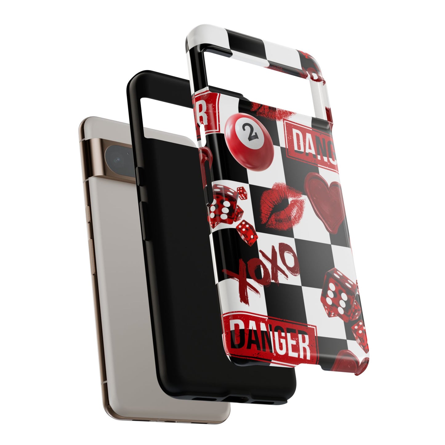 Red Kiss Heart Checkerboard phone case | Danger XOXO dice pattern