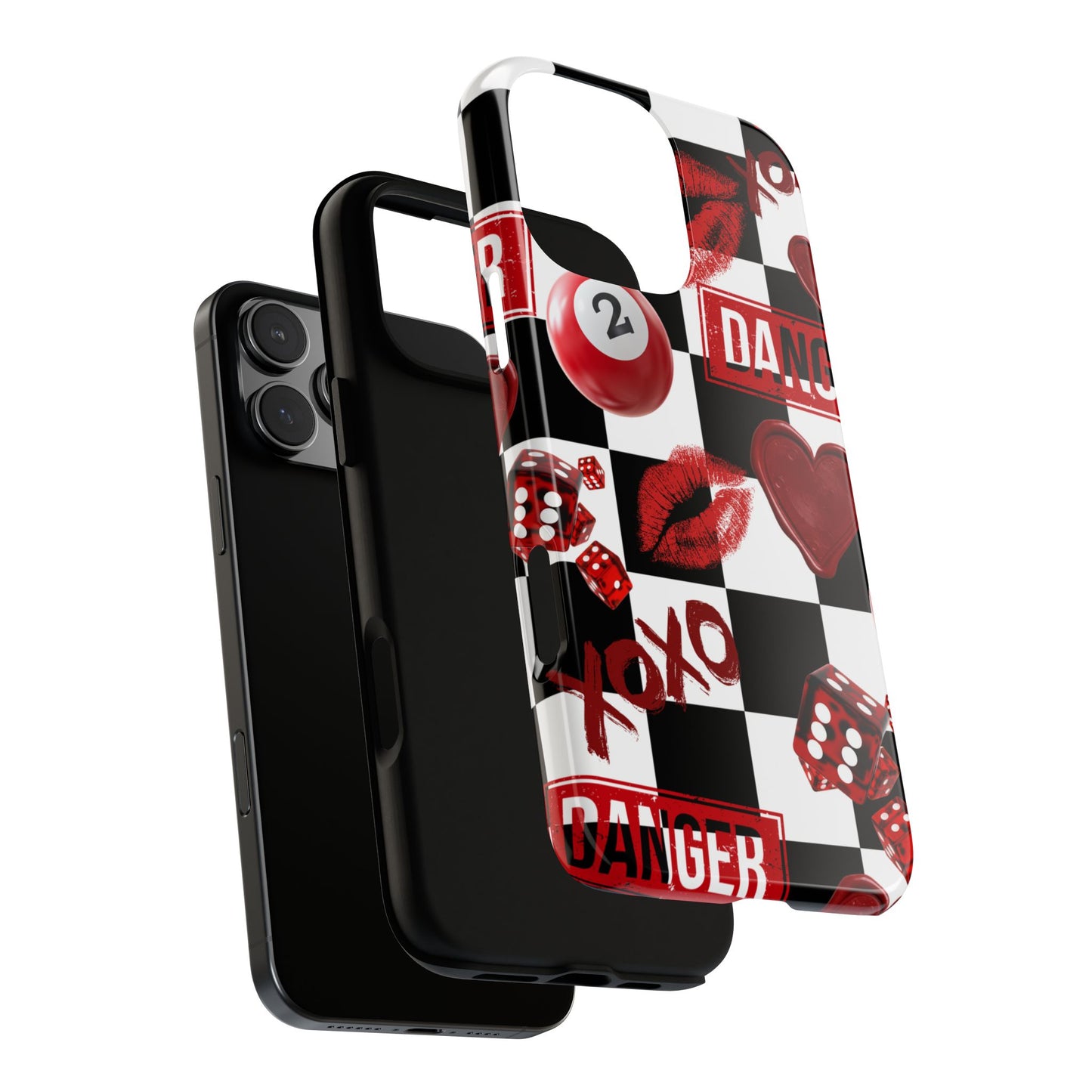 Red Kiss Heart Checkerboard phone case | Danger XOXO dice pattern