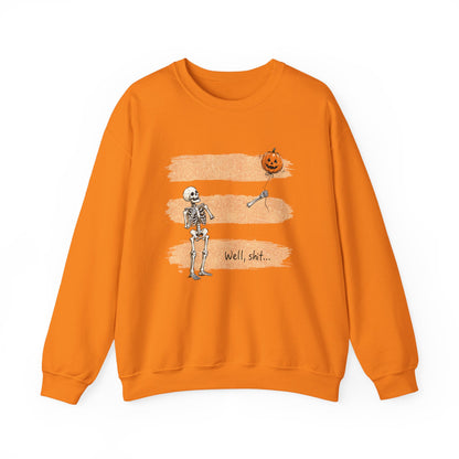 Halloween Skeleton Crewneck Sweatshirt — 'Well, shit...' Graphic