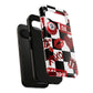 Red Kiss Heart Checkerboard phone case | Danger XOXO dice pattern