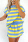 Pink Stripe Dolman Tee Drawstring Skort Athletic 2pcs Set