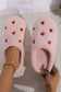 White Heart Shape Embroidered Slip On Plush Slippers