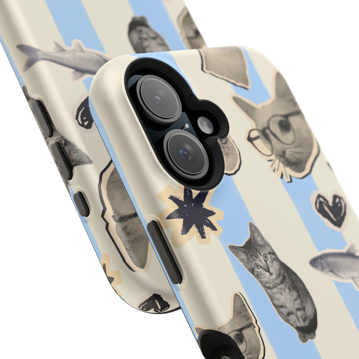 Cat Pattern Magnetic Impact Phone Case — Cute Cats, Fish & Hearts Design