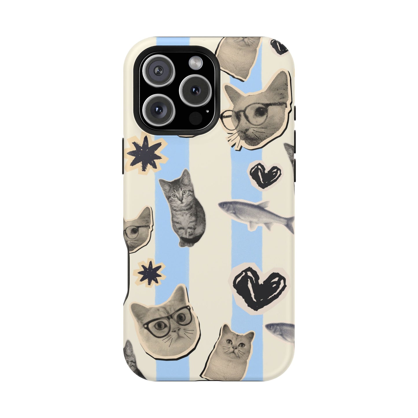 Cat Pattern Magnetic Impact Phone Case — Cute Cats, Fish & Hearts Design