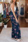 Gray Beau Floral Print Pleated High Waist Wide Leg Denim Jumpsuit