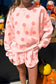 Beige Polka Dot Print Drop Shoulder Pullover Drawstring Shorts Set