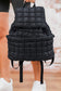 Dusk Blue Solid Flapped Quilted Puffer Backpack