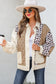 Khaki Leopard Waffle Quilted Patchwork Button Front Jacket