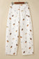 White Abstract Dog Print Wide Leg Full-Length Jeans