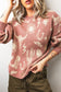 Peach Blossom Western Print Drop Shoulder Round Neck Long Sleeve Sweater