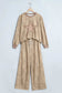 Khaki Leopard Star Print Long Sleeve Loose Casual Two Piece Pants Set