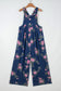 Gray Beau Floral Print Pleated High Waist Wide Leg Denim Jumpsuit