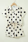 Pink Polka Dot Print V Neck Tee Short Set