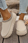 Black Faux Suede Woven Trim Plush Lining Platform Slippers