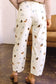 White Abstract Dog Print Wide Leg Full-Length Jeans