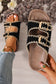 Dusk Blue Embroidered Trim Retro Buckle Faux Suede Slippers