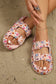 Pink Floral Print Double Buckle Casual Slippers